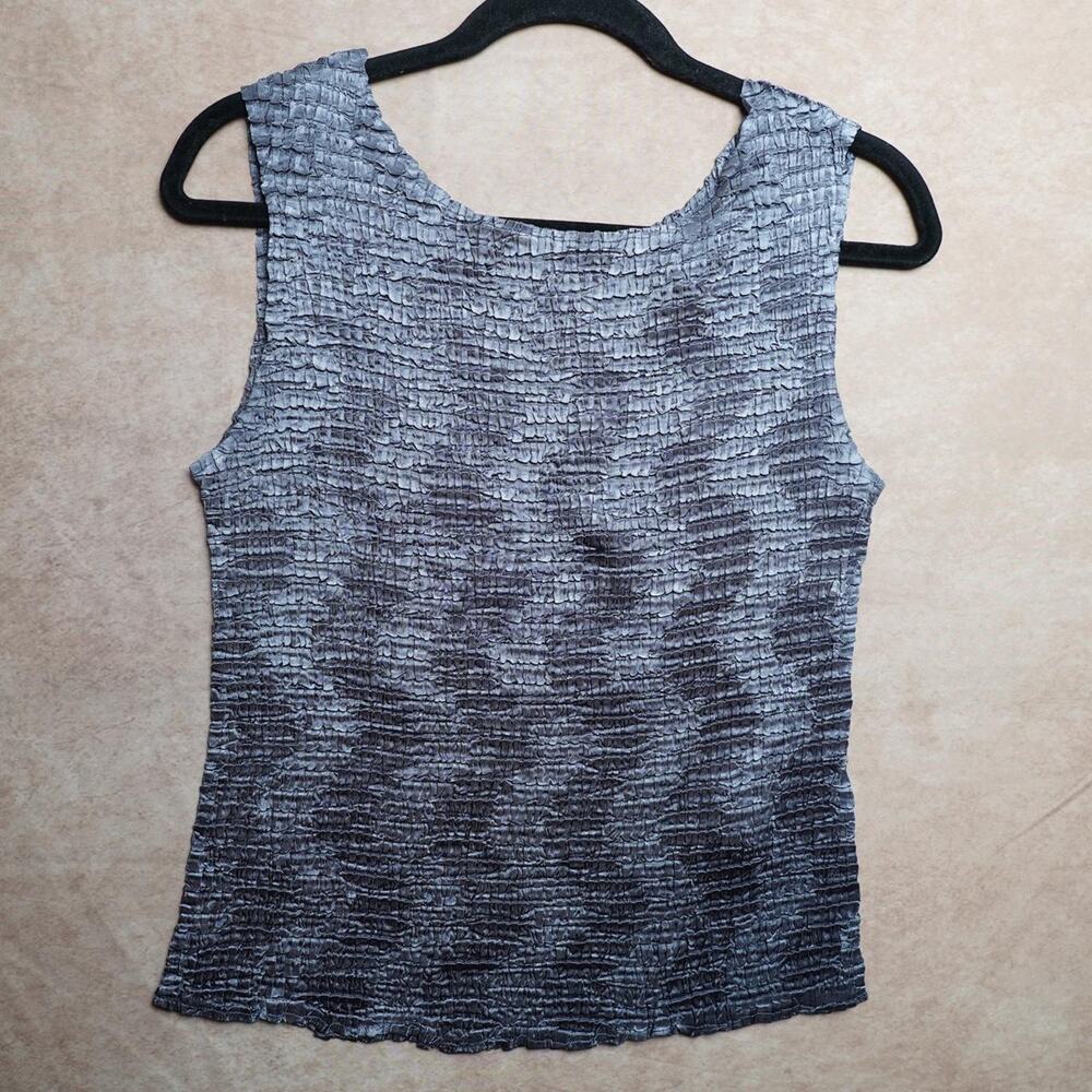 Casual Corner Crinkle Tank Top Gray Stretch Y2K